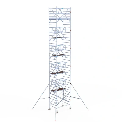 Afbeelding van Professionele alu rolsteiger 1.35x3.05x12.20m werkhoogte incl. dubbele voorloopleuning