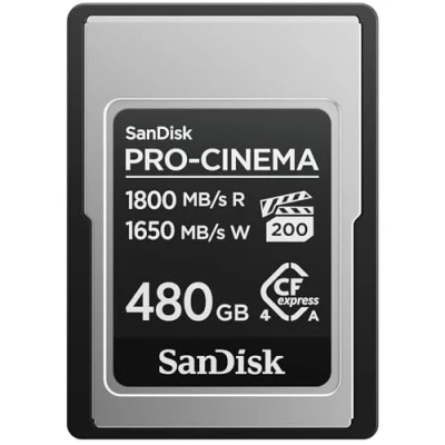 Afbeelding van SanDisk CFexpress PRO CINEMA type A kaart 480 GB (tot 1800 MB/s lezen, tot 1650 schrijven, 4K, 6K, 8K, VPG200)
