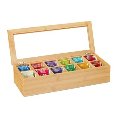 Afbeelding van Relaxdays theedoos bamboe 12 vaks theekist organizer thee box voor theezakjes