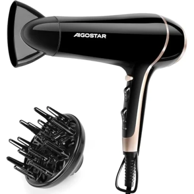 Afbeelding van Aigostar Lora 33LNK Ionische Föhn 2400 WattHaardroger met diffuser, Zwart, DC