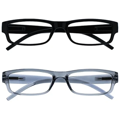 Afbeelding van The Reading Glasses Leesbril, zwart en grijs, licht, comfortabel, waardevolle spelers, set van 2 mannen vrouwen RR32 17 +2,00