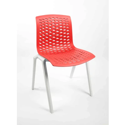 Afbeelding van Kantinestoel Flex Frame Wit Zitting Rood