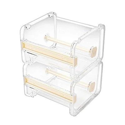 Afbeelding van molshine Set van 2 transparante multi washi maskeertape dispensers voor kantoor, lintsnijder, basishouder rol tape (niet meegeleverd) (beige)