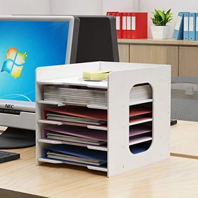 Afbeelding van PUNCIA 5 Niveau Desktop Paper Organizer Bestandshouder Brief Lade en Papierhouder A4 Thuis Kantoor Document Opslag