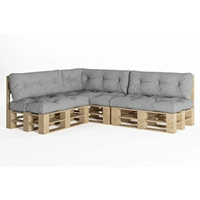 Afbeelding van chilly pilley Palletkussen, Eu schuimvlokken, voor palletmeubels, rugleuning, bankkussen, zijkussen, set van veel kussens (7 stuks, zilverkleurig)
