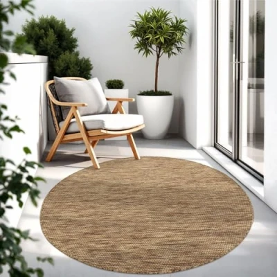 Afbeelding van TT Home Keukentapijt voor buiten, balkon, terras, effen, modern design, kleur koffie, afmetingen: diameter 200 cm, rond.