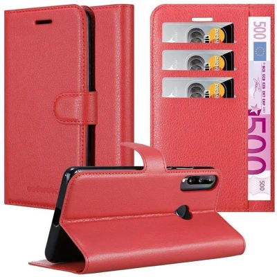 Afbeelding van Cadorabo Hoesje geschikt voor Huawei P40 LITE E in KARMIJN ROOD Beschermhoes met magnetische sluiting, standfunctie en kaartvakje Book Case Cover Etui