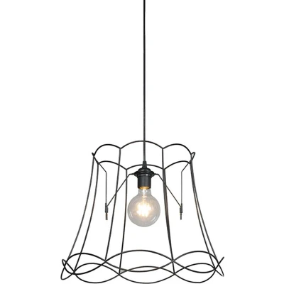 Afbeelding van QAZQA Granny Frame Retro Hanglamp 1 lichts Ø 450 mm Zwart Woonkamer Slaapkamer Keuken