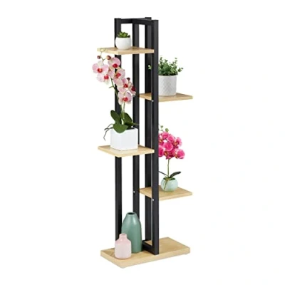 Afbeelding van Relaxdays plantenrek met 5 etages binnen planten etagere metaal plantentrap groot bruinen