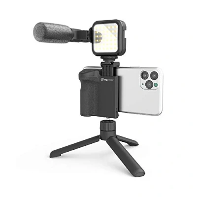 Afbeelding van DigiPower Vlog Kit &quot;Follow Me&quot; DPS VLG4Light 36 LED, Stereo Shotgun Microfoon, Mini Tripod, Wireless smartphone houder, Bluetooth remote control