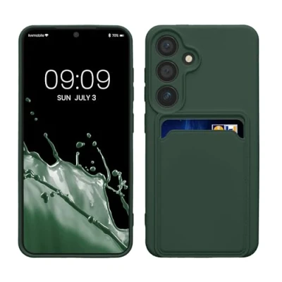 Afbeelding van kwmobile telefoonhoesje geschikt voor Samsung Galaxy S24 Hoesje met pasjeshouder TPU case in donkergroen