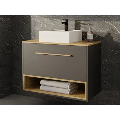 Afbeelding van Hangend badkamermeubel antraciet met opzetwastafel 80 cm YANGRA L x H 57 D 46