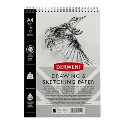 Afbeelding van Derwent Schetsboek A4, staand met harde achterkant, 30 vellen zuurvrij papier, spiraalbinding, professionele kwaliteit, 2300139