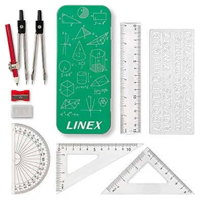 Afbeelding van Linex Wiskundeset voor studenten, geometrieset in doos, 10 delig, passer en gradenboog