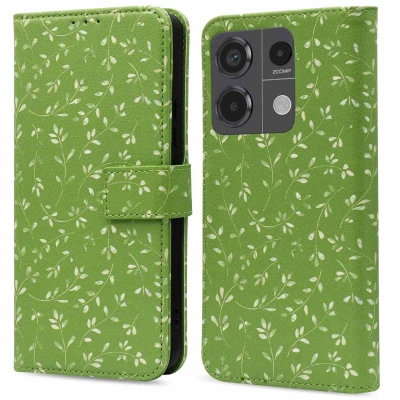 Afbeelding van imoshion Hoesje Geschikt voor Xiaomi Redmi Note 13 Pro (5G) / Poco X6 Met Pasjeshouder Design Bookcase smartphone Groen Green Flowers