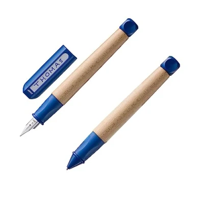 Afbeelding van Lamy abc 009 Leerpennenset esdoornhout antislip handvat blauw stalen veer voor beginners met inktcartridge T 10 en vulling M 44 1,4 mm B