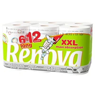 Afbeelding van Renova Keukenpapier Maxi Absorption Xxl, 2 laags, 80 Vel Per Rol, Pak Van 6 Rollen Handdoek
