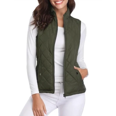 Afbeelding van Fuinloth Mouwloze jassen voor dames, extra warm vest, mouwloos, rolkraag, grote maat, winter, donsjack, Groen