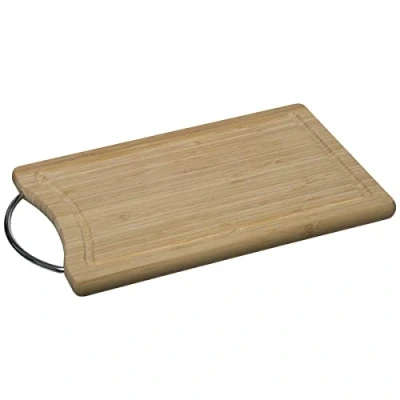 Afbeelding van Snijplank met metalen handvat 30 x 20 cm van bamboe hout Serveerplank Broodplank