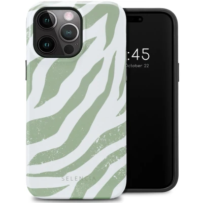 Afbeelding van Selencia Hoesje Geschikt voor iPhone 14 Pro Max Vivid Backcover Colorful Zebra Sage Green