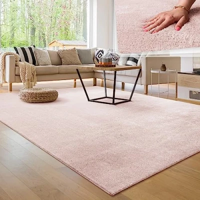 Afbeelding van Paco Home Vloerkleed voor de woonkamer, effen, wasbaar, korte en zachte pool 120 x 170 cm, roze