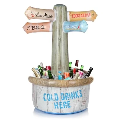 Afbeelding van FunX Opblaasbare drankkoeler, feestaccessoires en festivalaccessoires in strandlook, ideaal voor tuinfeesten, zomerfeesten zwembadfeesten, 60 x 90 cm