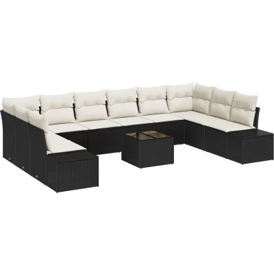 Afbeelding van vidaXL 10 delige tuinsofa set met kussens Bruin Poly Rattan