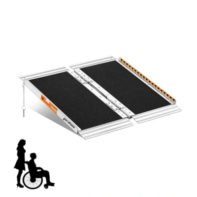 Afbeelding van gardhom Drempelhelling 61 x 79 cm, rolstoelhelling, laadlamp, oprijplaat, antislip, opvouwbaar met veiligheidsrand, max. 272 kg