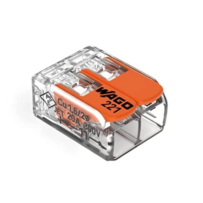 Image de WAGO Bornes de connexion 221 412 2 conducteurs, jusqu&#039;à 4 mm², lot 100 connecteurs câbles compacts avec levier pour tous les types conducteurs dans le monde entier, sécurité d&#039;utilisation
