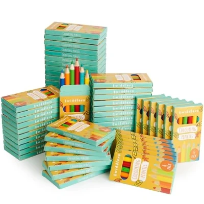 Afbeelding van THE TWIDDLERS 360 Kleine Kleurpotloden (60x Doosjes met 6) Mini Uitdeelcadeautje voor Kinderen, 8,7cm lang Traktaties, Kinderverjaardagen