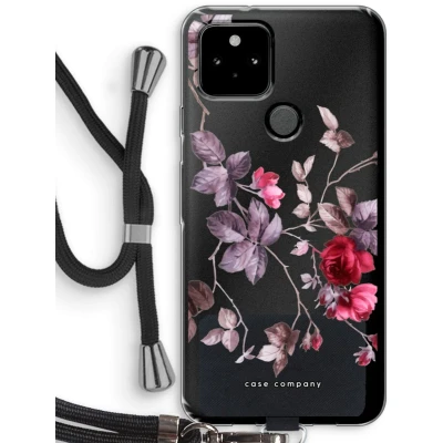Afbeelding van Case Company® hoesje met Koord geschikt voor Google Pixel 5 Mooie bloemen Telefoonhoesje Zwart Bescherming aan alle Kanten en Over de Schermrand
