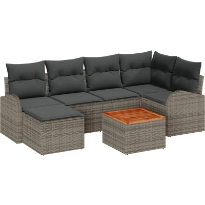 Afbeelding van vidaXL 7 delige tuin sofa set met kussens grijze poly rattan acacia