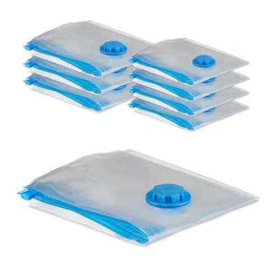 Afbeelding van Relaxdays vacuümzakken kleding set van 8 zonder pomp koffer vacuüm kledingzakken