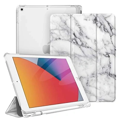 Afbeelding van Fintie Hoes voor iPad 10.2 inch 9e Generatie 2021/ 8e Gen. 2020 / 7e 2019 met Pencil Houder, Ultradun Superlicht Beschermhoes Transparante Achterkant Automatische Slaap waak, Marmer Wit