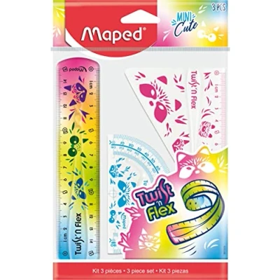 Afbeelding van Maped Mini tekenset Twist&#039;N Flex Cute 3 stuks Onbreekbaar Geometrisch gereedschap Liniaal 15 cm, 60 hoek, 180 gradenboog 981828 meerkleurig