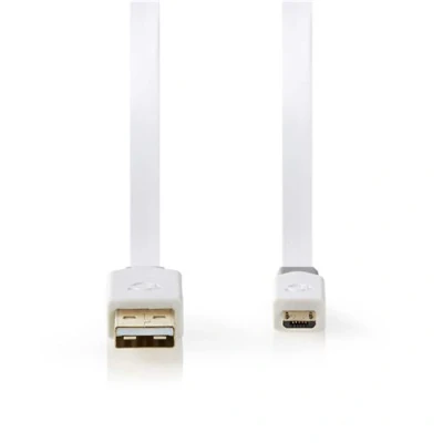 Afbeelding van USB A naar Micro kabel 1 meter 2.0 (100% koper, Plat, Wit)
