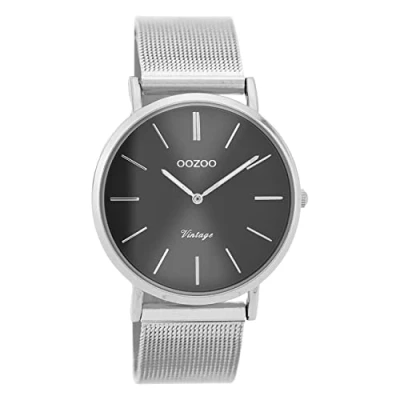 Afbeelding van Oozoo Vintage dameshorloge met Milanese grove mesh metalen band van 36 mm roestvrij staal, zilvergrijs/zilver, armband