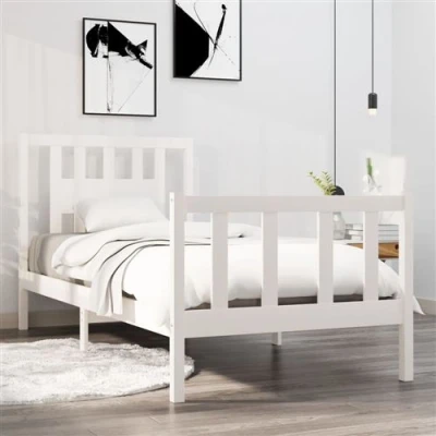 Afbeelding van vidaXL Bedframe massief hout wit 90x190 cm