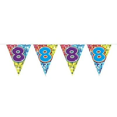 Afbeelding van Mini vlaggenlijn slinger 8 jaar Birthday Blocks 3 meter