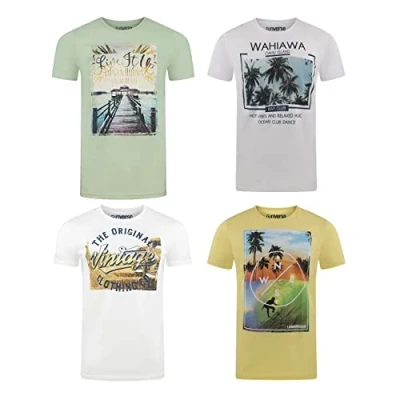 Afbeelding van riverso heren T shirt RIVLukas 4 pack fotodruk ronde hals korte mouwen regular katoen dierprint S 5XL, 1 x groen (jd) wit (Mjd) (kjd) geel (jd), 4XL