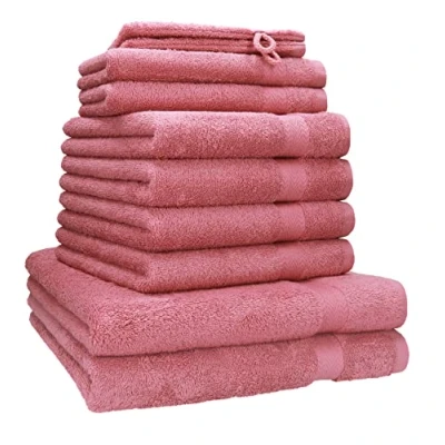 Afbeelding van Betz Set van 10 handdoeken, 2 badhanddoeken, 4 gastendoekjes en washandjes, 100% katoen, premium kleur, oudroze