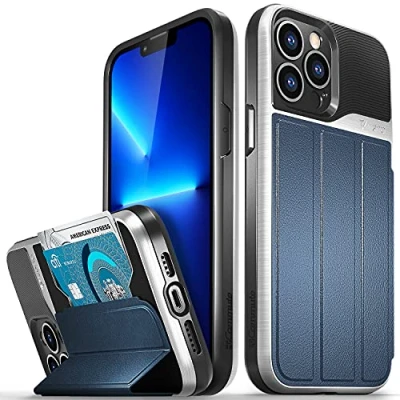Afbeelding van VENA vCommute Beschermhoes voor Apple iPhone 13 Pro Max (6,7 inch) (militaire kwaliteit, kaartvakken) lederen portemonnee hoesje met standaard blauw
