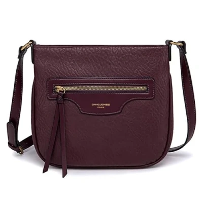 Afbeelding van David Jones Schoudertas voor dames met ritssluiting handtas gedragen op de schouder van PU leer meerdere vakken messenger draagtas zakken elegant, praktisch klassiek, Paars.