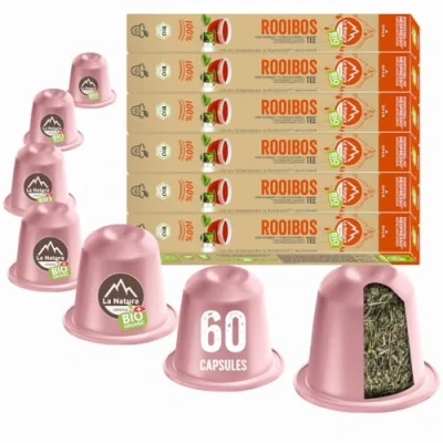 Afbeelding van La Natura Lifestyle by Tpresso® BIO Rooibos kruidenthee Zuid Afrika 60 theecapsules compatibel met Nespresso capsulemachines 100% industrieel composteerbare capsules