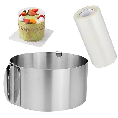 Afbeelding van LWMLWM Verstelbare taartcirkel, 16 30 cm, met taartkraag, ronde roestvrijstalen schuimring voor bakken, koken, desserts
