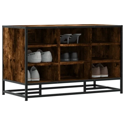 Afbeelding van vidaXL Schoenenbank 84x40x53,5 cm bewerkt hout en metaal gerookt eiken
