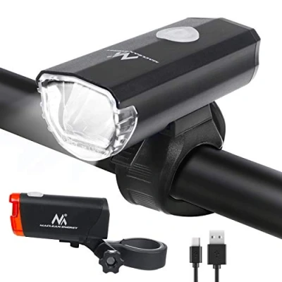 Afbeelding van Maclean MCE312 Fietslamp Fietsverlichting LED voorkant + achterkant 2 verlichtingsmodi accu 1500mAh 2xAAA