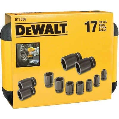Afbeelding van DeWalt Accessoires Doppenset 17 delig (6,8,10,11,12,13,14,16,17,18,19,20,21,22,24,27mm &amp; 1/4&quot; naar