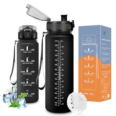 Afbeelding van Vikaster Sportfles, 1500 ml, fitnessfles, geschikt voor koolzuurhoudende dranken, lekvrije fles, sportfles fitness, outdoor