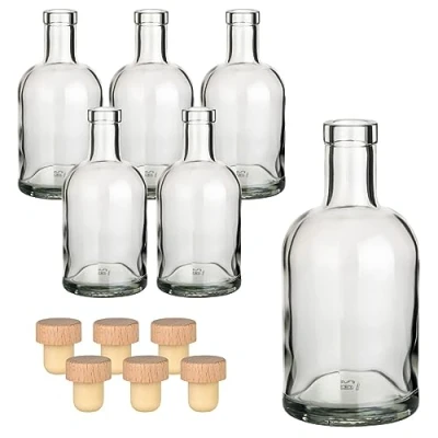 Afbeelding van gouveo Set van 6 klassieke 500 ml glazen flessen met doppen (HGK) 0,5 l lege fles om te vullen voor likeur, gin, olie, azijn (KFT500HGK)